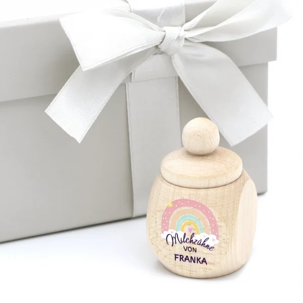 Boîte à dents de lait personnalisée Arc-en-ciel rose avec nom de votre choix — Kiki-Ena Fournitures de loisirs créatifs Bois naturel