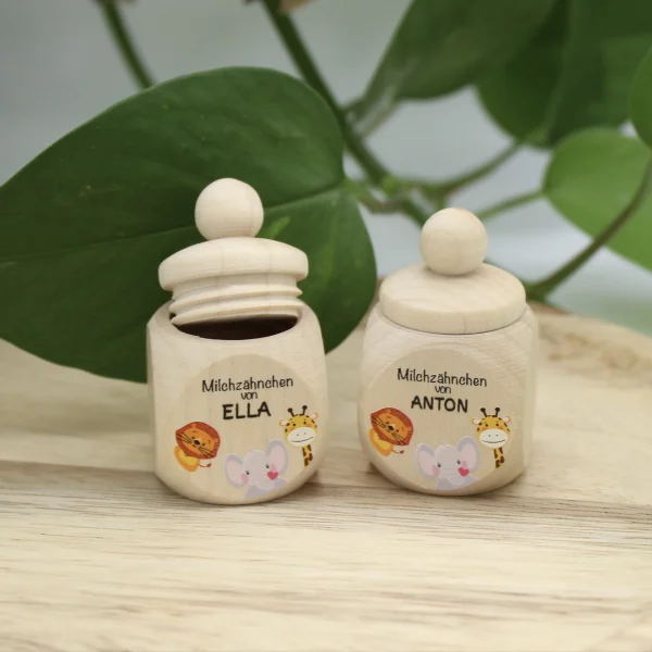 Boîte à dents de lait personnalisée Safari avec nom de votre choix — Kiki-Ena Fournitures de loisirs créatifs Bois naturel