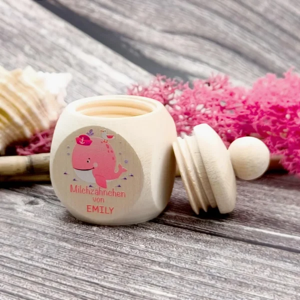 Boîte à dents de lait Personnalisée Baleine avec Nom - rose — Kiki-Ena Matériel de loisirs créatifs Bois naturel