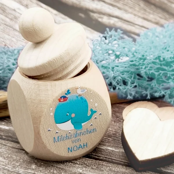 Boîte à dents de lait Personnalisée Baleine avec Nom - bleu — Kiki-Ena Matériel de loisirs créatifs Bois naturel