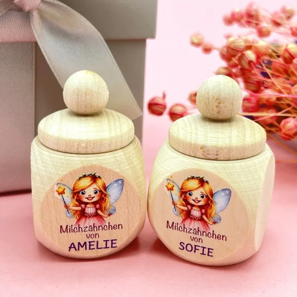 Boîte à dents de lait Personnalisée Fée des dents avec Nom — Kiki-Ena Matériel de loisirs créatifs Bois naturel