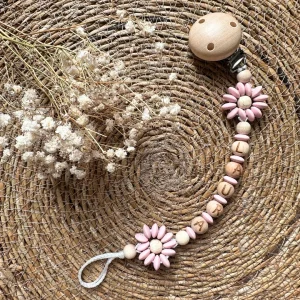 Attache-Sucette Personnalisée "Fleur Pastel Rosé" • Kit de Bricolage — Kiki-Ena Matériel de Bricolage Bois Naturel