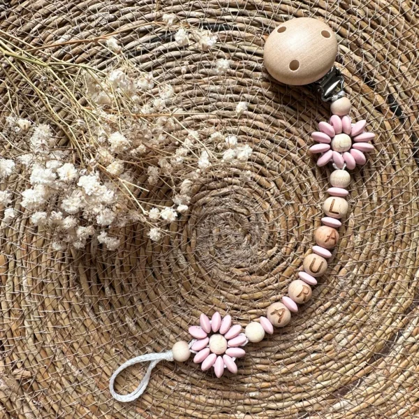 Attache-Sucette Personnalisée "Fleur Pastel Rosé" • Kit de Bricolage — Kiki-Ena Matériel de Bricolage Bois Naturel