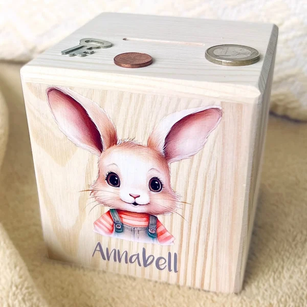 Tirelire personnalisée « Lapin » — Kiki-Ena Bastelmaterial Naturholz