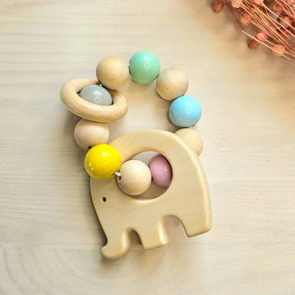 Hochet Éléphant perles en bois - Kit de loisirs créatifs — Kiki-Ena matériel de loisirs créatifs bois naturel