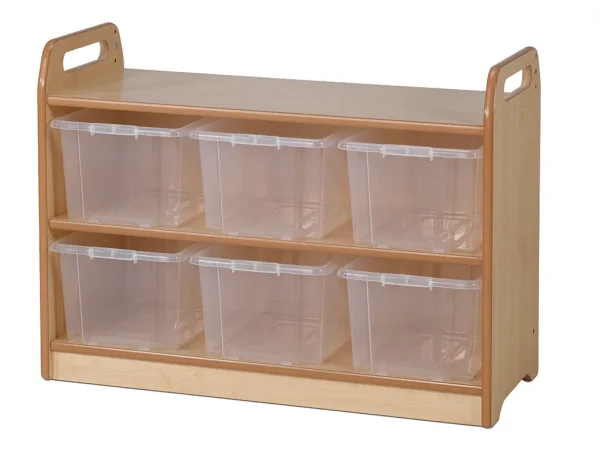 Unité de rangement avec vitrine, panneau arrière miroir et 6 conteneurs transparents — Millhouse Jouets Éducatifs Scolaires
