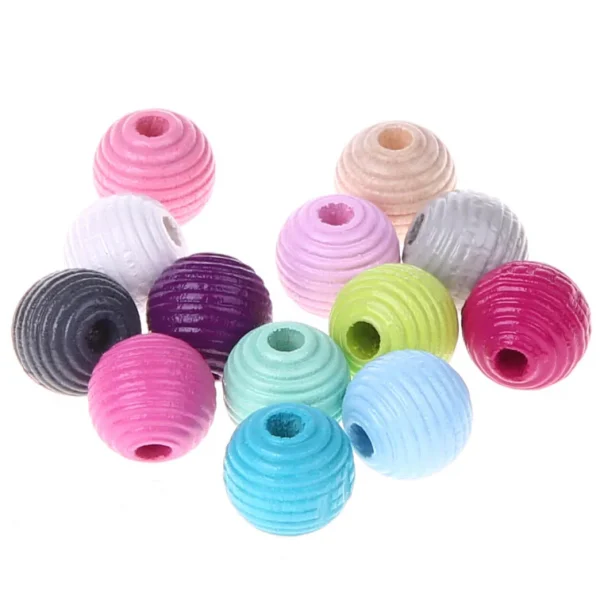 Perles striées 10mm • 25 pièces — Kiki-Ena Matériel de bricolage Bois naturel