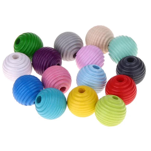 Perles striées 14 mm • 10 pièces — Kiki-Ena Matériel créatif Bois naturel