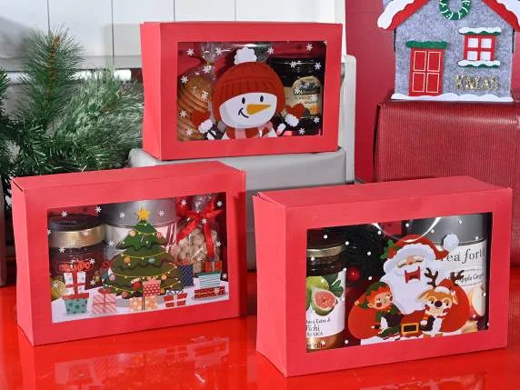 Boîte cadeau en papier rouge avec fenêtre de visualisation Noël — Kiki-Ena Matériel de bricolage Bois naturel