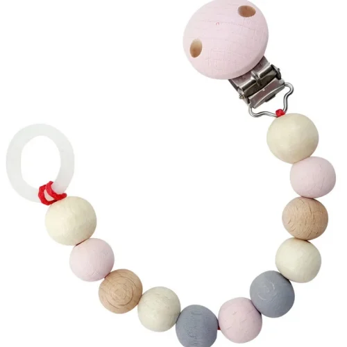 Chaîne Tétine Bois-Naturel Rose — Millhouse Jouets Éducatifs École