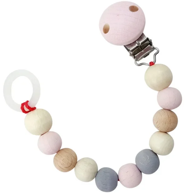 Chaîne Tétine Bois-Naturel Rose — Millhouse Jouets Éducatifs École