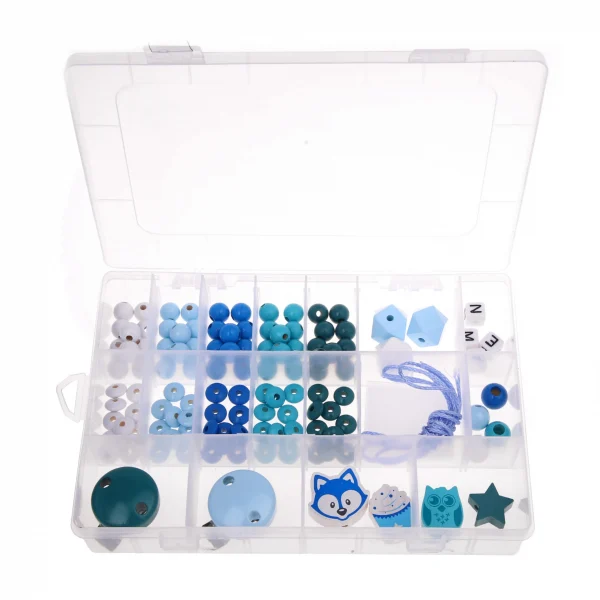 Coffret de démarrage Chaînes tétine Bleu — Kiki-Ena Matériel créatif Bois naturel