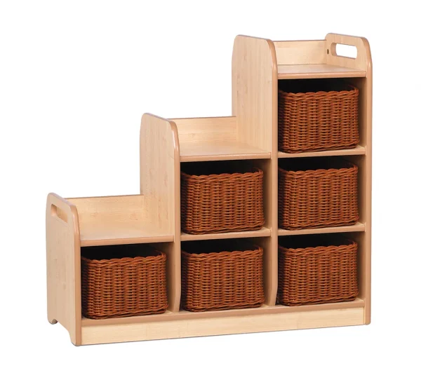 Étagère en escalier séparateur droite avec 6 paniers de rangement — Millhouse jeu d'apprentissage École