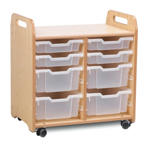 Meuble de rangement à plateaux (2 colonnes) avec 4 plateaux plats et 4 plateaux profonds — Millhouse Lernspielzeug Schule