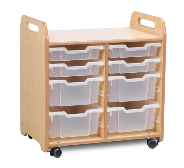 Meuble de rangement à plateaux (2 colonnes) avec 4 plateaux plats et 4 plateaux profonds — Millhouse Lernspielzeug Schule