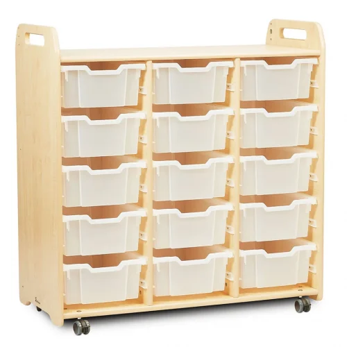 Meuble de rangement à plateaux (3 colonnes, hauteur 1080 mm) avec 15 plateaux profonds — Millhouse Lernspielzeug Schule