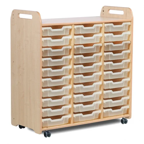 Meuble de rangement à plateaux (3 colonnes, hauteur 1080 mm) avec 30 plateaux plats — Millhouse Lernspielzeug Schule