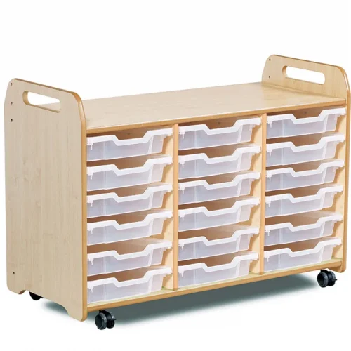 Meuble de rangement à plateaux (3 colonnes, hauteur 730 mm) avec 18 plateaux plats — Millhouse Lernspielzeug Schule