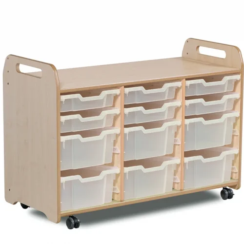 Meuble de rangement à plateaux (3 colonnes, hauteur 730 mm) avec 6 plateaux plats et 6 plateaux profonds — Millhouse Lernspielzeug Schule