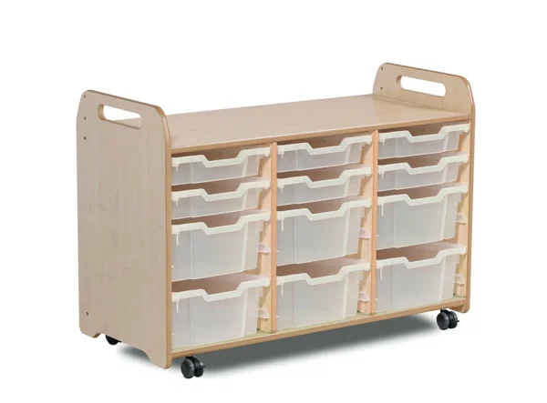 Meuble de rangement à plateaux (3 colonnes, hauteur 730 mm) avec 6 plateaux plats et 6 plateaux profonds — Millhouse Lernspielzeug Schule