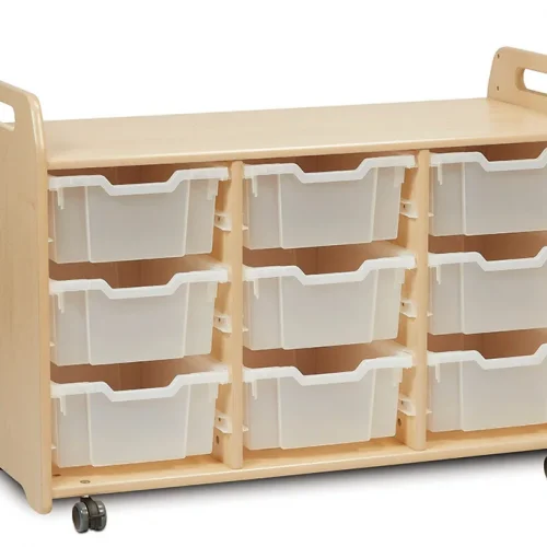 Meuble de rangement à plateaux (3 colonnes, hauteur 730 mm) avec 9 plateaux profonds — Millhouse Lernspielzeug Schule