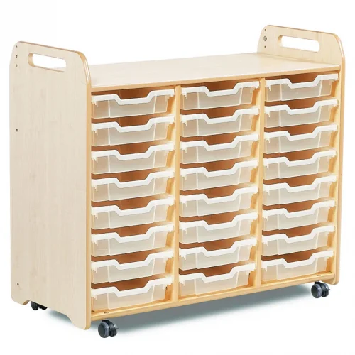 Meuble de rangement à plateaux (3 colonnes, hauteur 900 mm) avec 24 plateaux plats — Millhouse Lernspielzeug Schule