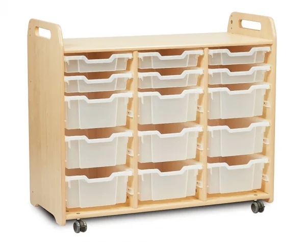 Meuble de rangement à plateaux (3 colonnes, hauteur 900 mm) avec 6 plateaux plats et 9 plateaux profonds — Millhouse Lernspielzeug Schule