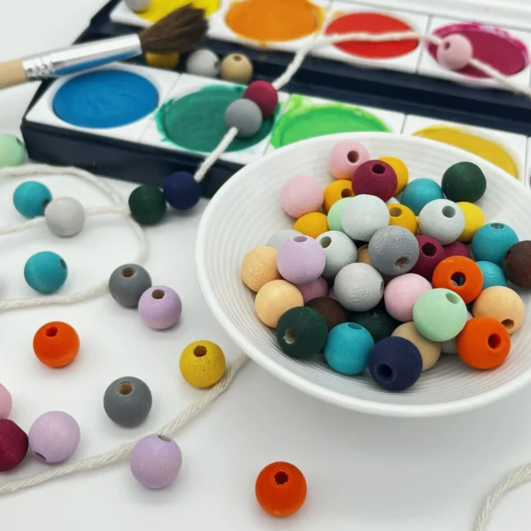 Watercolors Perles en bois 10 mm • 50 pièces — Kiki-Ena Matériel de bricolage Bois naturel