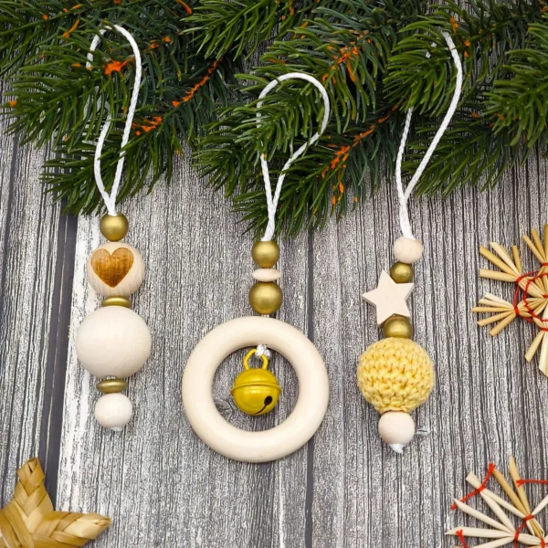 Suspensions de Noël Set de 3 - or — Kiki-Ena Loisirs créatifs Bois naturel