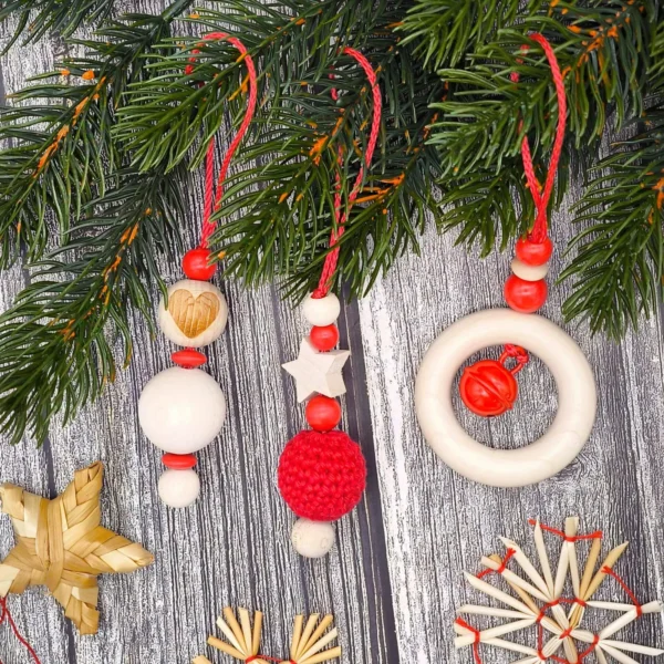 Suspensions de Noël Set de 3 - rouge — Kiki-Ena Loisirs créatifs Bois naturel
