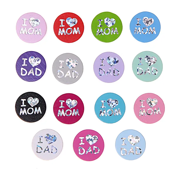 Perle réversible motif I Love MOM / DAD — Kiki-Ena Matériel de bricolage bois naturel